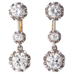 Belle Époque French GIA 3.50 Carats Total Weight Diamond Platinum Drop Earrings