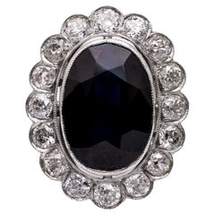 Vintage Belle Époque French GIA Australian No Heat Sapphire and Diamond Platinum Cluster