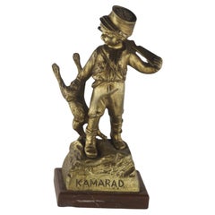 Belle Époque French Gilt Bronze Sculpture of Boy Playing Kamarad by G. Flamand 