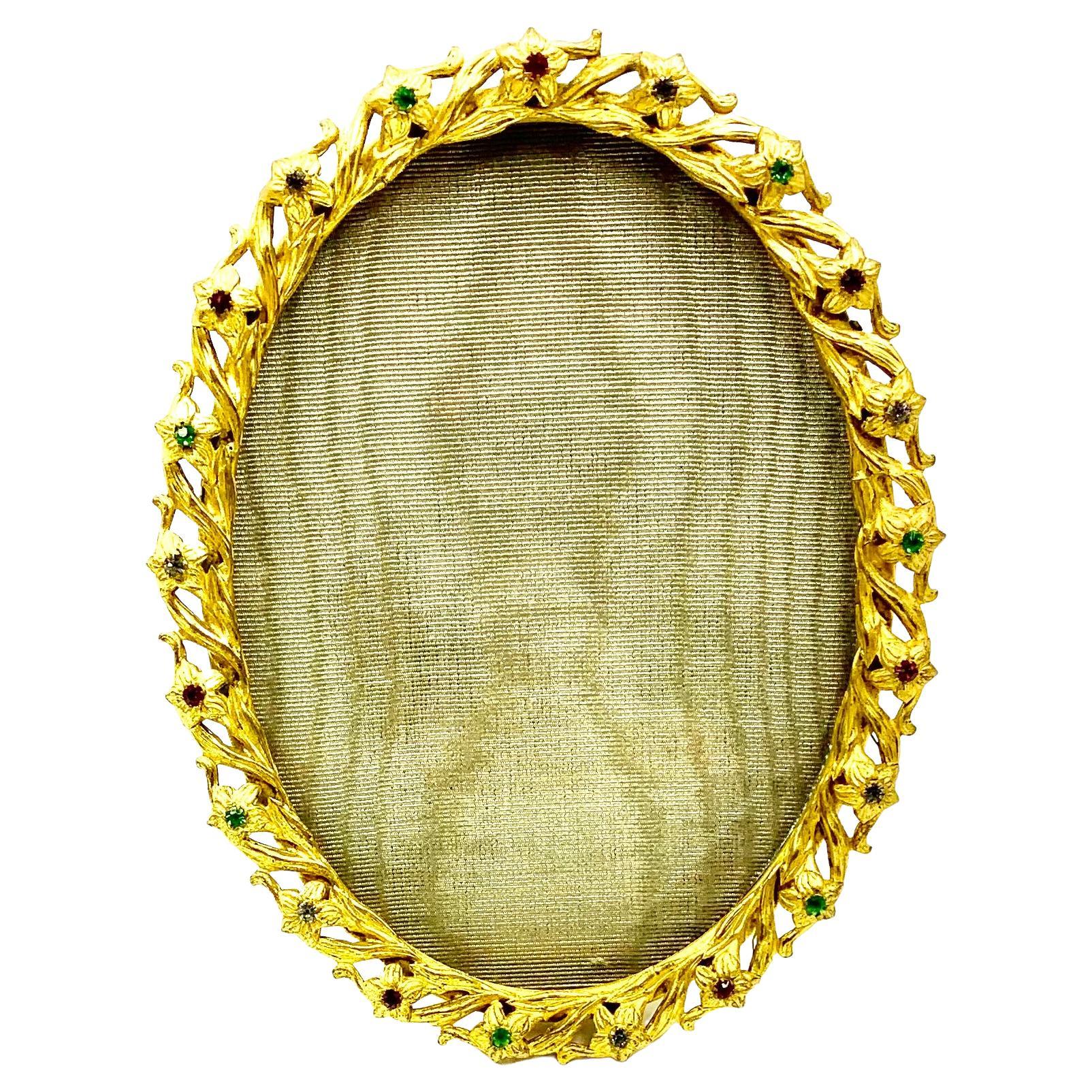 Belle Epoque French Jeweled Gilt Brass Oval Photograph Frame, 1890-1910 For Sale
