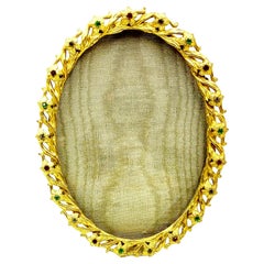Antique Belle Epoque French Jeweled Gilt Brass Oval Photograph Frame, 1890-1910