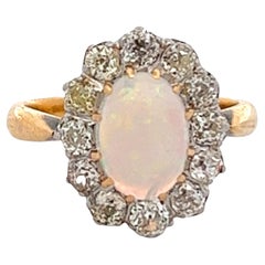 Belle Époque French Opal Diamond 18 Karat Yellow Gold Platinum Cluster Ring