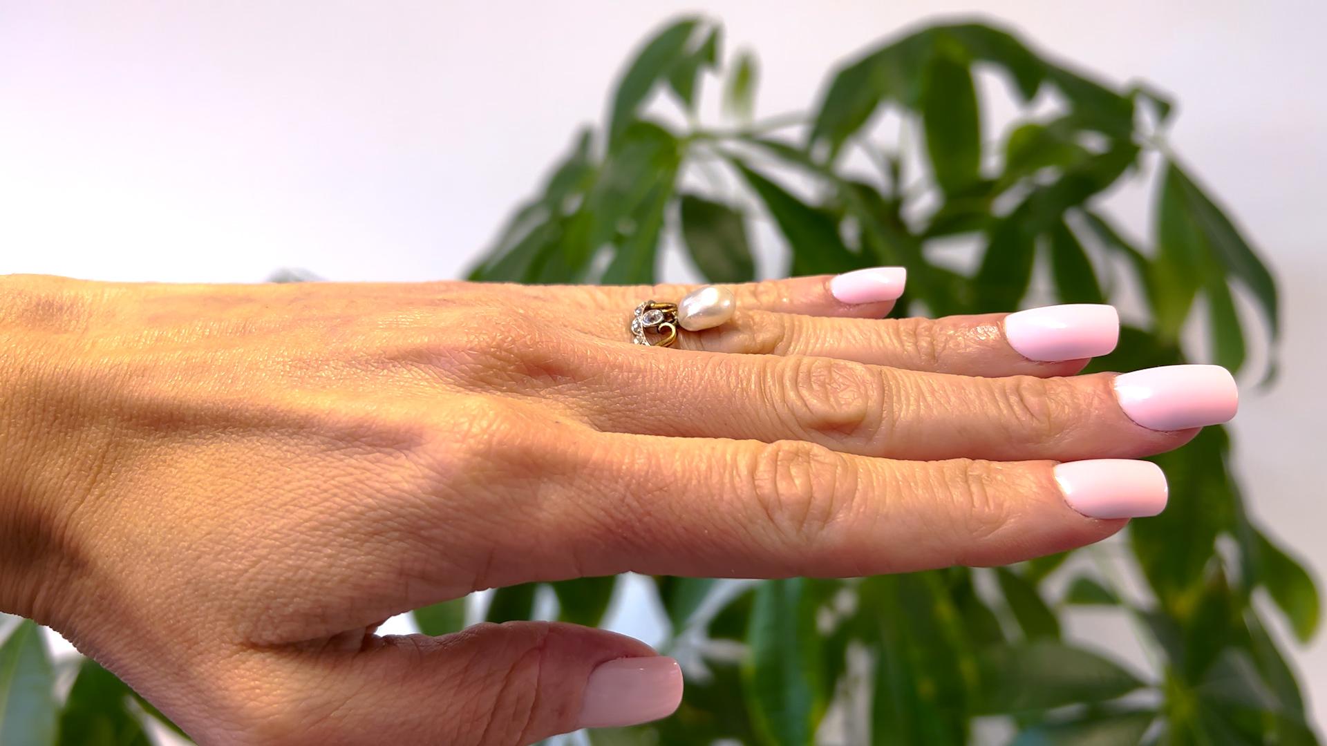 Belle Époque Französisch Perle und Diamant 18k Gelbgold Platin Tiara Ring im Zustand „Gut“ im Angebot in Beverly Hills, CA