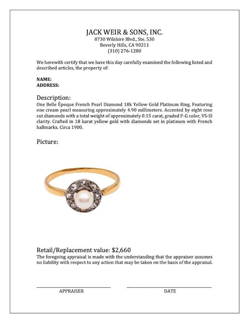 Belle Époque Französisch Perle Diamant 18k Gelbgold Platin Ring im Angebot 1