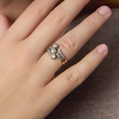 Belle Époque French pearl diamond 18k yellow gold silver Toi Et Moi ring