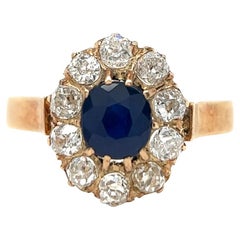 Belle Époque French Sapphire Diamond 18 Karat Yellow Gold Cluster Ring