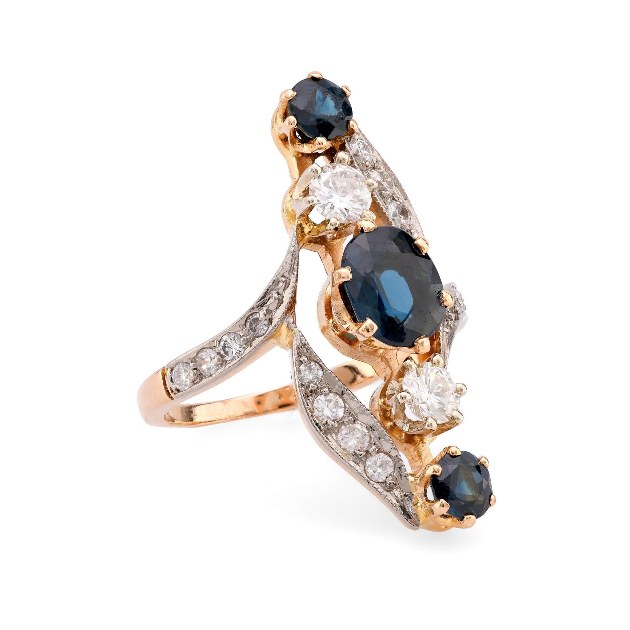 Belle Époque Belle Èpoque French Sapphire Diamond 18K Rose and White Gold Ring For Sale