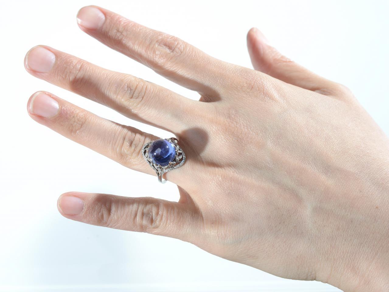Belle Époque GCS Certified 10.90ct Ceylon Sapphire Cabochon and Diamond Ring  1