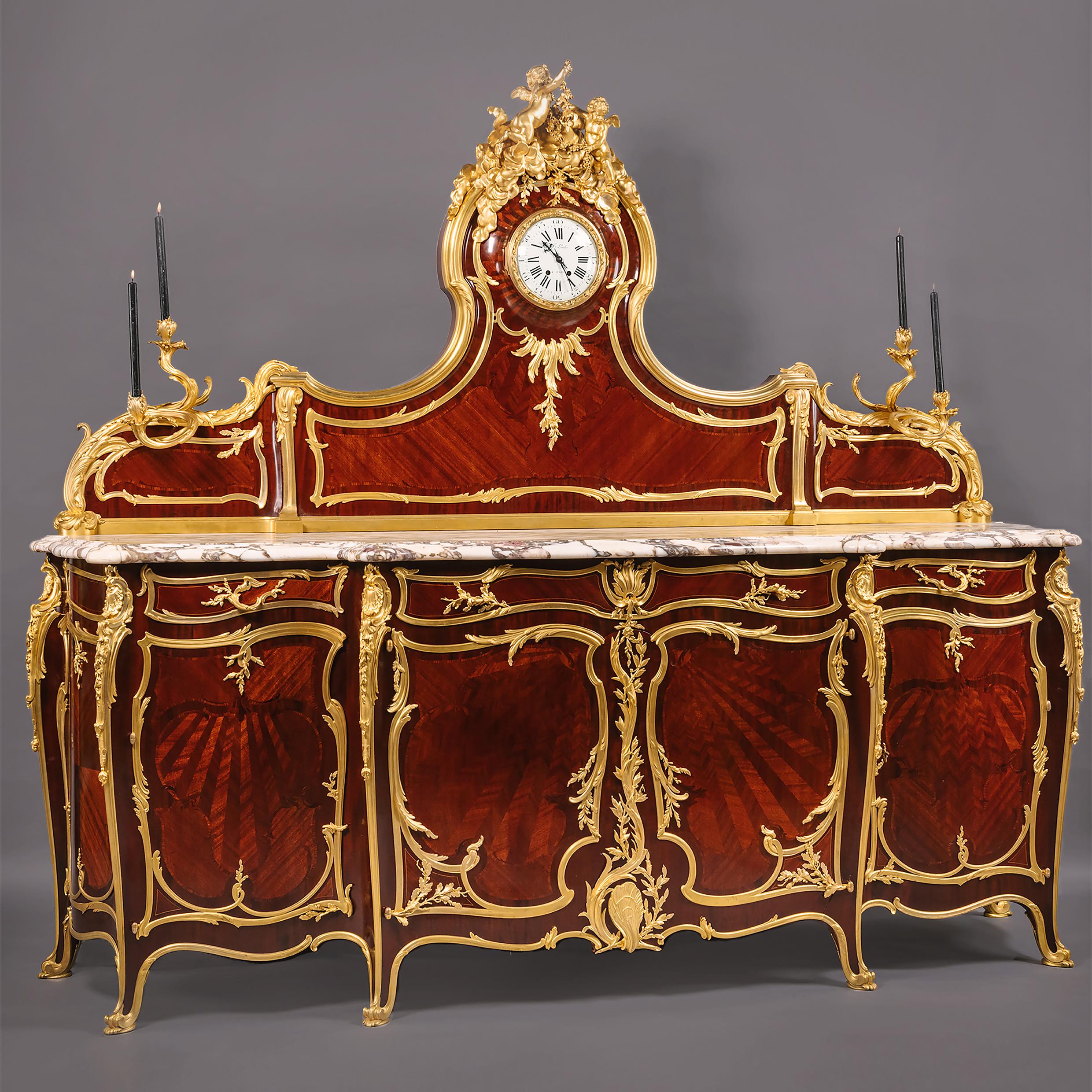 Louis XV Belle Epoque Gilt-Bronze Mounted Parquetry Inlaid Buffet, By François Linke For Sale