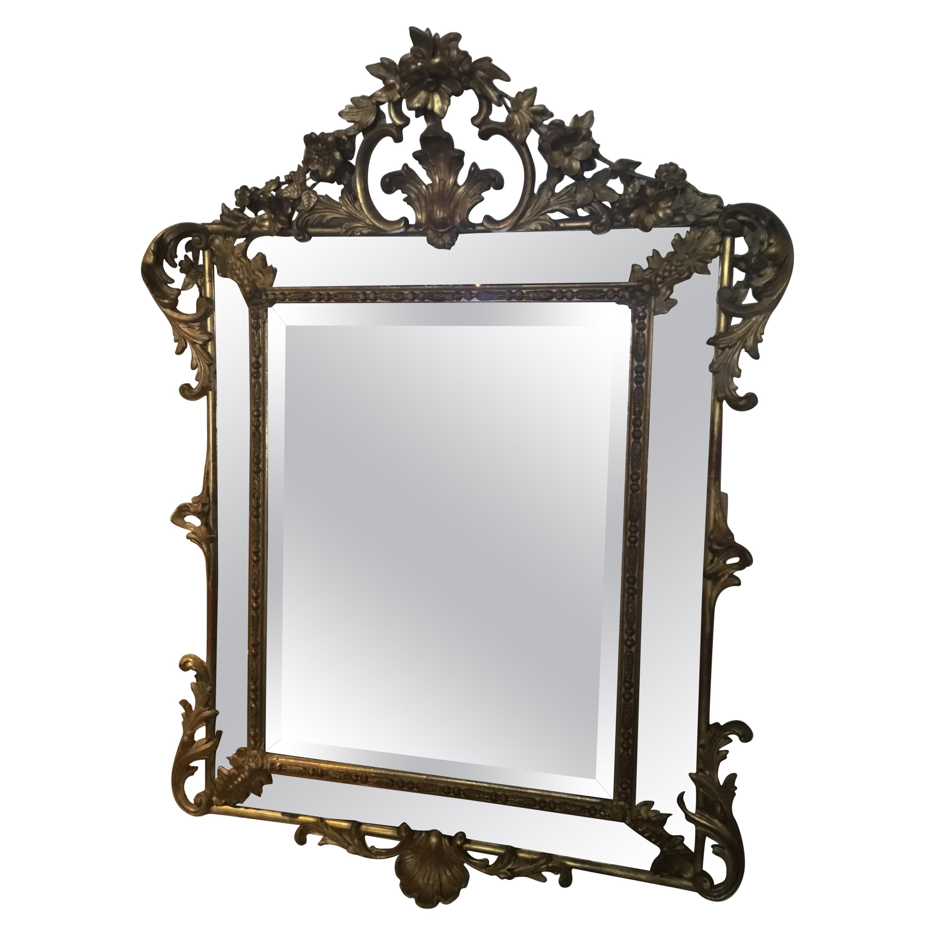 Belle Époque Gilt Gesso Cushion Mirror circa 1900 with Open Fret Work For Sale