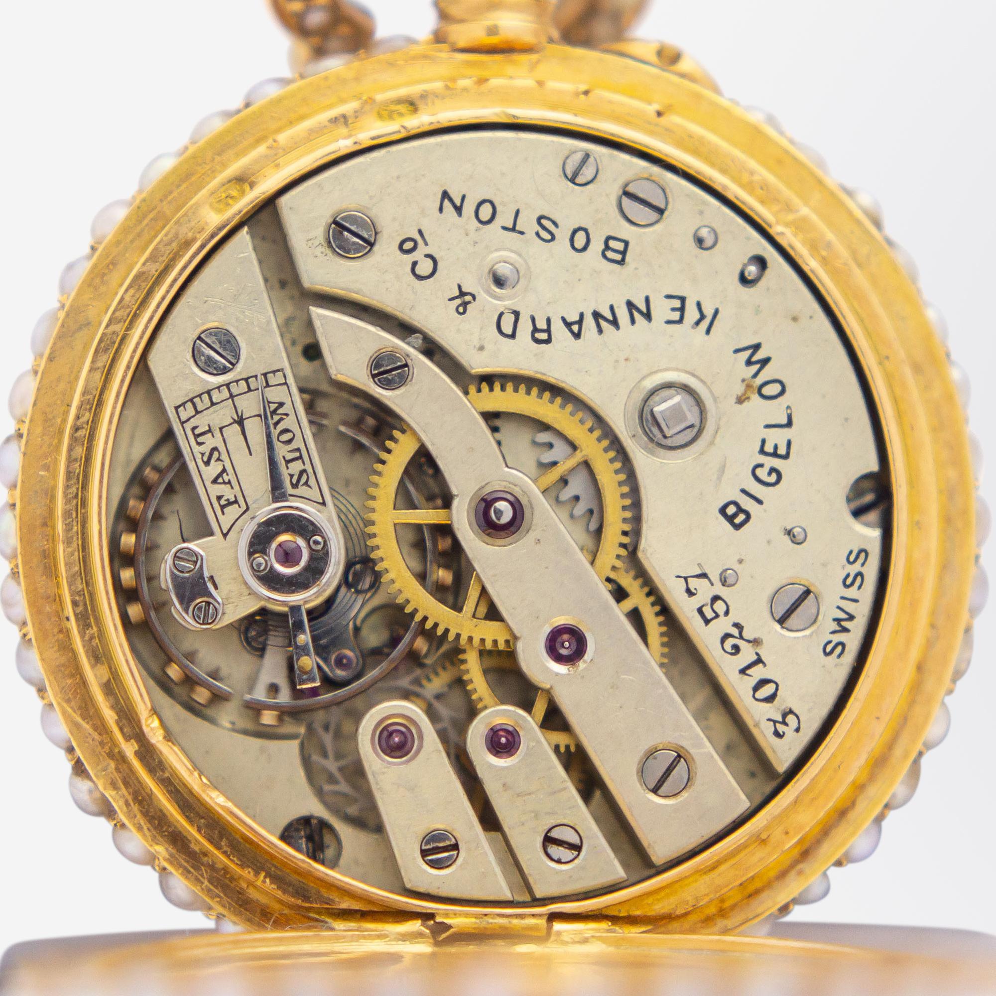 Belle Epoque, Gold, Diamond, Pearl & Emerald Brooch Watch 2
