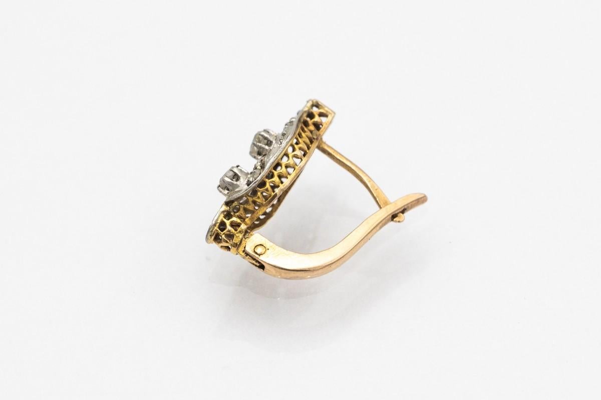 Rose Cut Belle Epoque gold earrings with rose cut diamonds For Sale