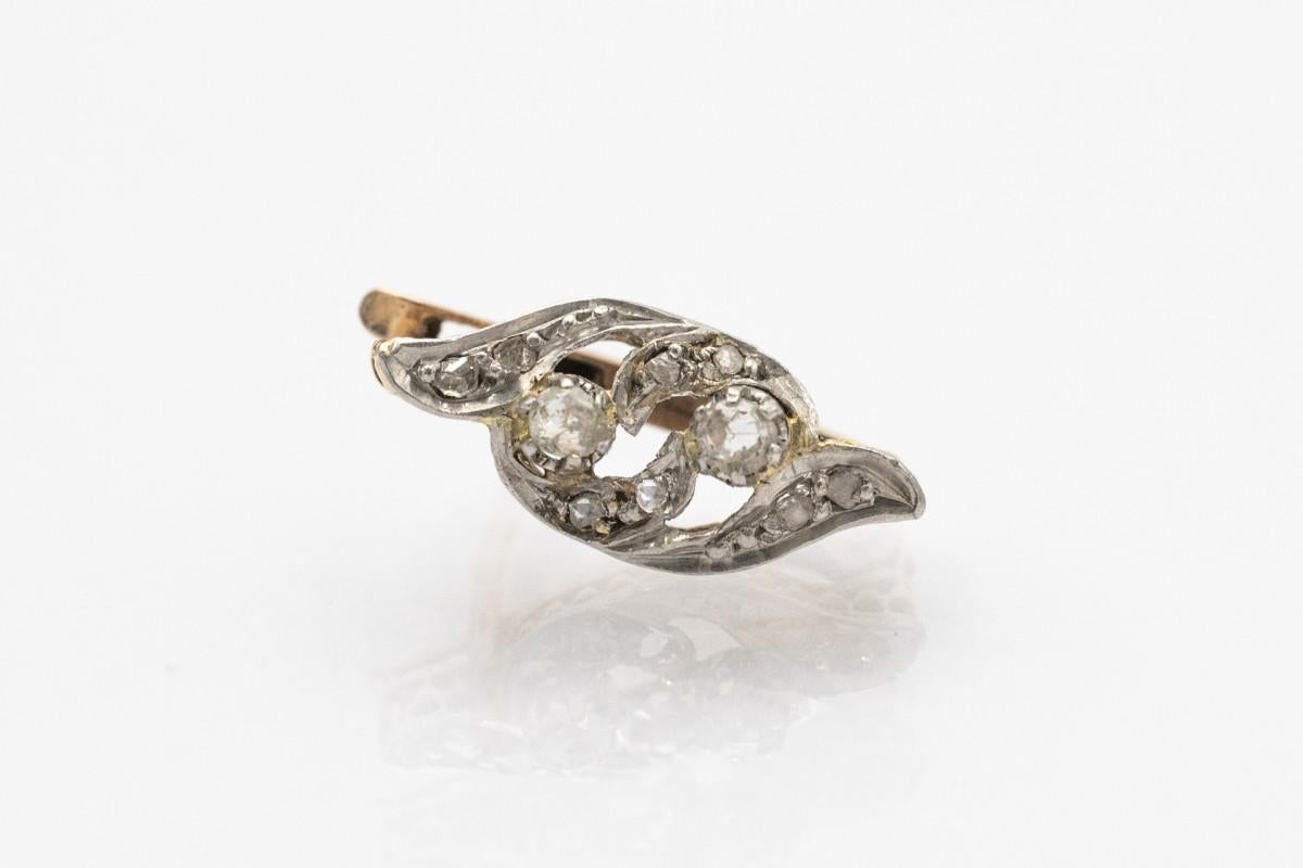 Belle Epoque gold earrings with rose cut diamonds In Good Condition For Sale In Chorzów, PL