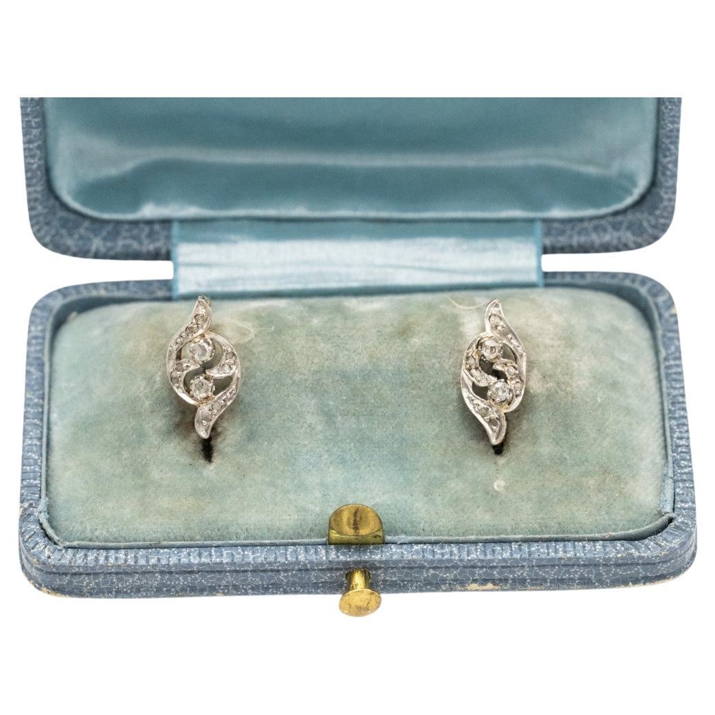 Belle Epoque gold earrings with rose cut diamonds For Sale