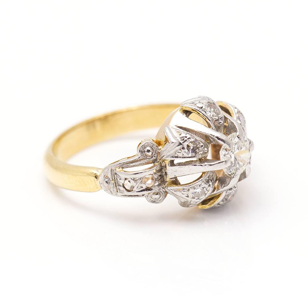 Belle Époque Gold, Platinum and Diamond Ring In New Condition For Sale In BARCELONA, ES