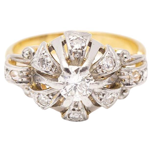 Belle Époque Gold, Platinum and Diamond Ring For Sale