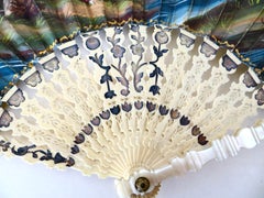 Belle Epoque Hand Held French Fan. Hand Painted Decor And Scenary. Circa 1890