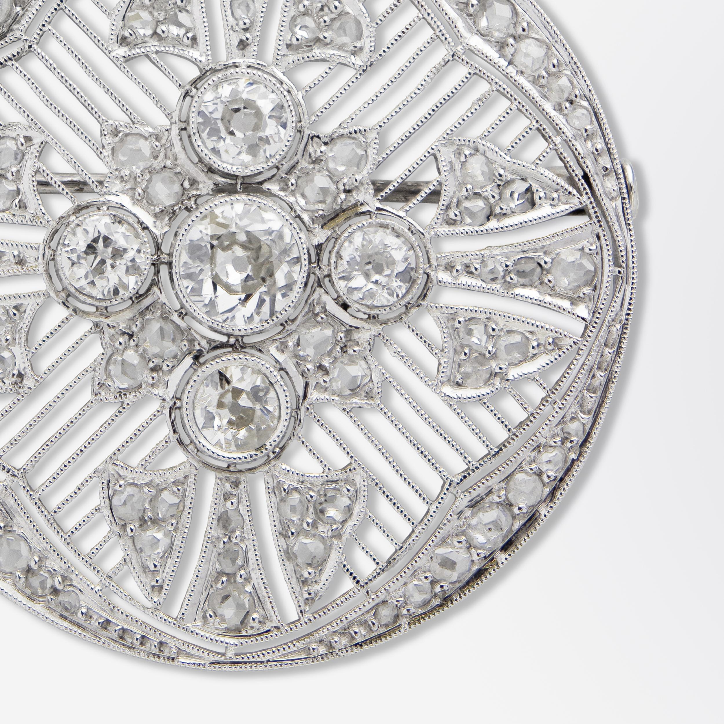 Belle Époque Belle Epoque Handmade Platinum and Diamond Brooch Pendant For Sale