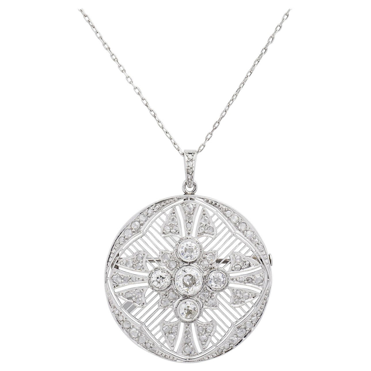Colgante broche Belle Epoque de platino y diamantes hecho a mano