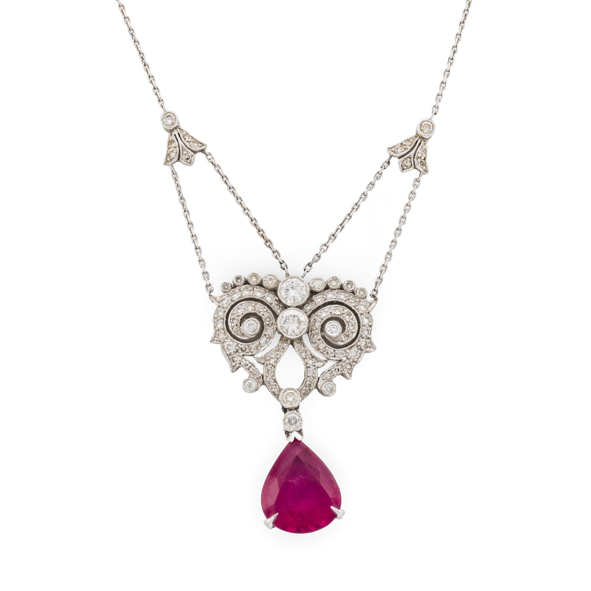 Belle Epoque inspired rubellite diamond 18k white gold necklace For Sale 1