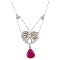 Belle Epoque inspired rubellite diamond 18k white gold necklace