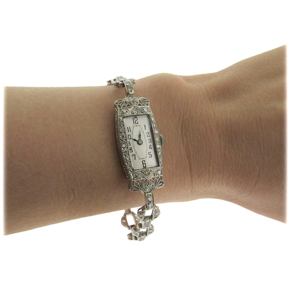 Women's Belle Époque Ladies Platinum Diamond Wristwatch, circa 1915 For Sale