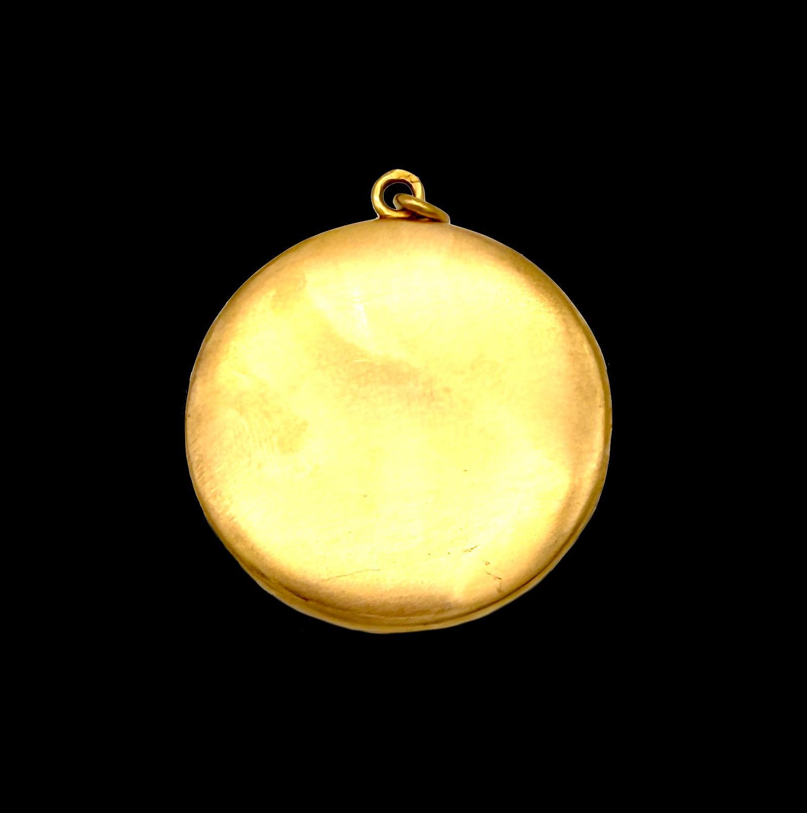 Belle Époque Locket Pendant 18K Gold Emerald Rose Diamond Bow In Good Condition For Sale In Munich, Bavaria