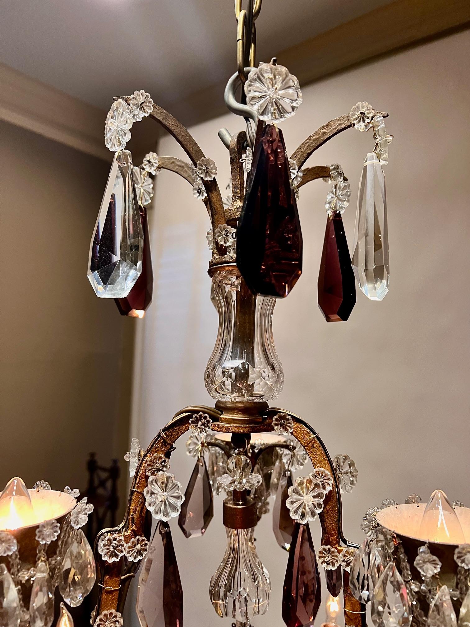 Belle Epoque Louis XV Style 9-Light Gilt Iron & Crystal Chandelier, France In Good Condition For Sale In Alexandria, VA