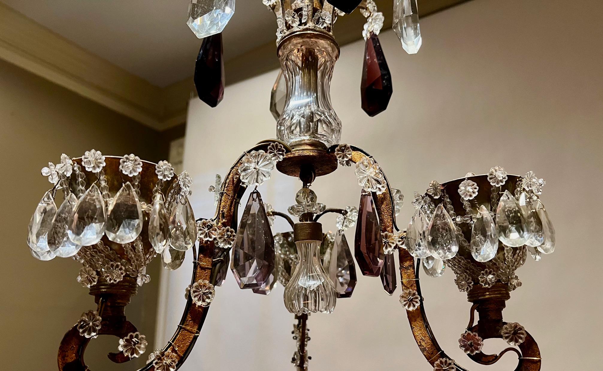 Late 19th Century Belle Epoque Louis XV Style 9-Light Gilt Iron & Crystal Chandelier, France For Sale