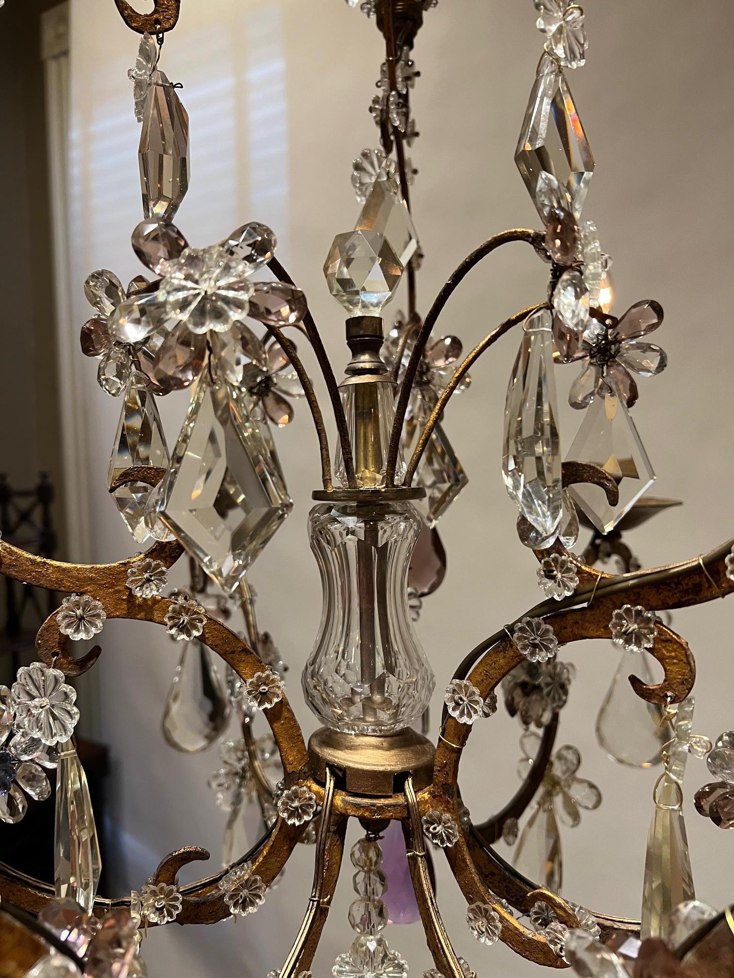 Belle Epoque Louis XV Style 9-Light Gilt Iron & Crystal Chandelier, France For Sale 1