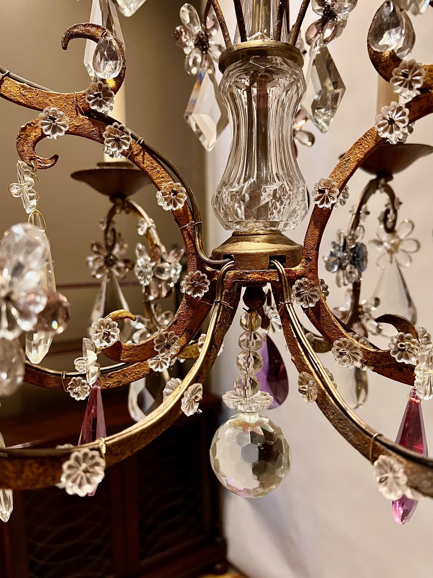 Belle Epoque Louis XV Style 9-Light Gilt Iron & Crystal Chandelier, France For Sale 2