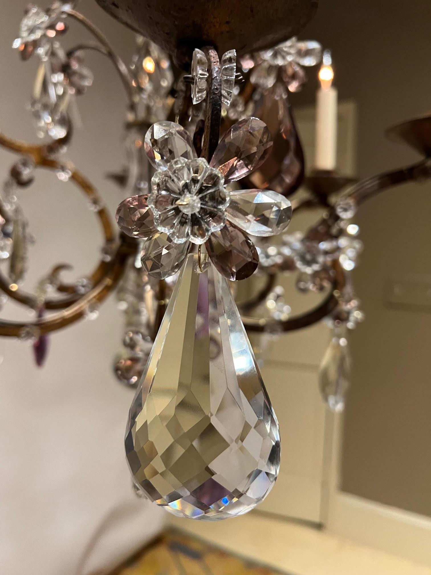 Belle Epoque Louis XV Style 9-Light Gilt Iron & Crystal Chandelier, France For Sale 3