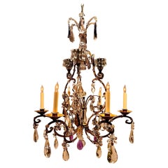 Belle Epoque Louis XV Style 9-Light Gilt Iron & Crystal Chandelier, France