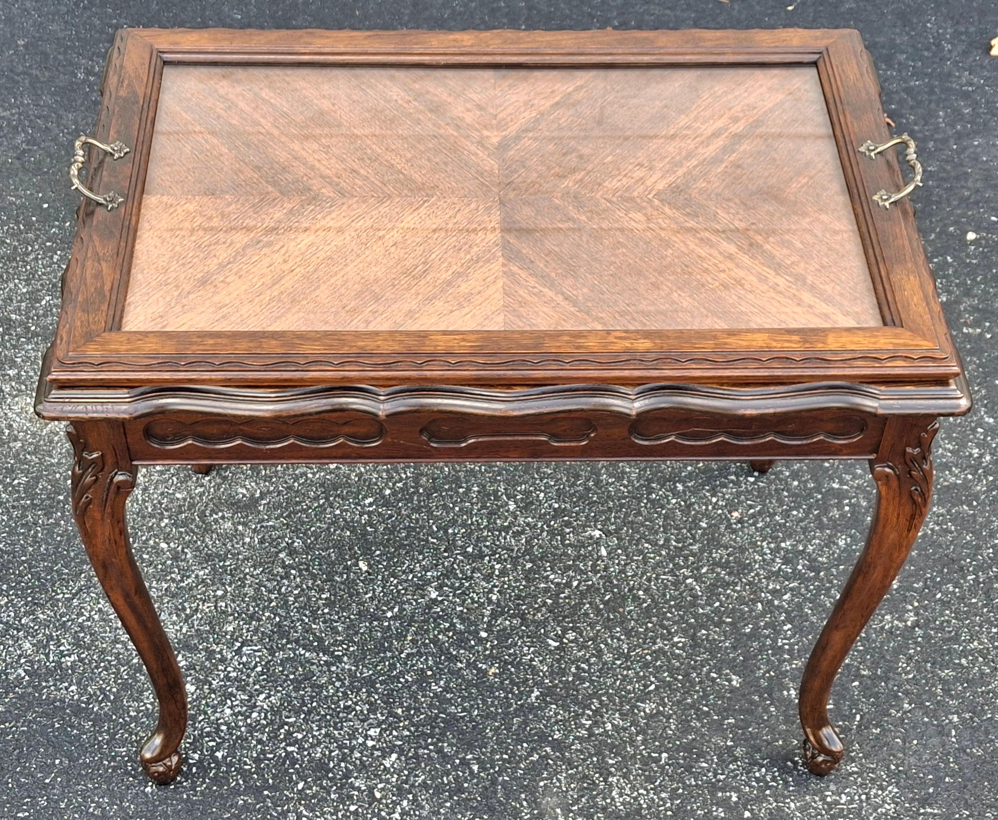 American Belle Epoque Louis XV Style Side Table with Glass Serving Tray, Refinished For Sale