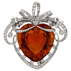 Belle Époque Madeira Citrine Heart Brooch