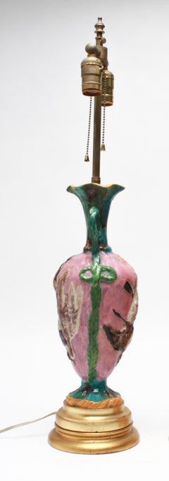 Belle Epoque Majolica Hunt-Themed Urn Table Lamps