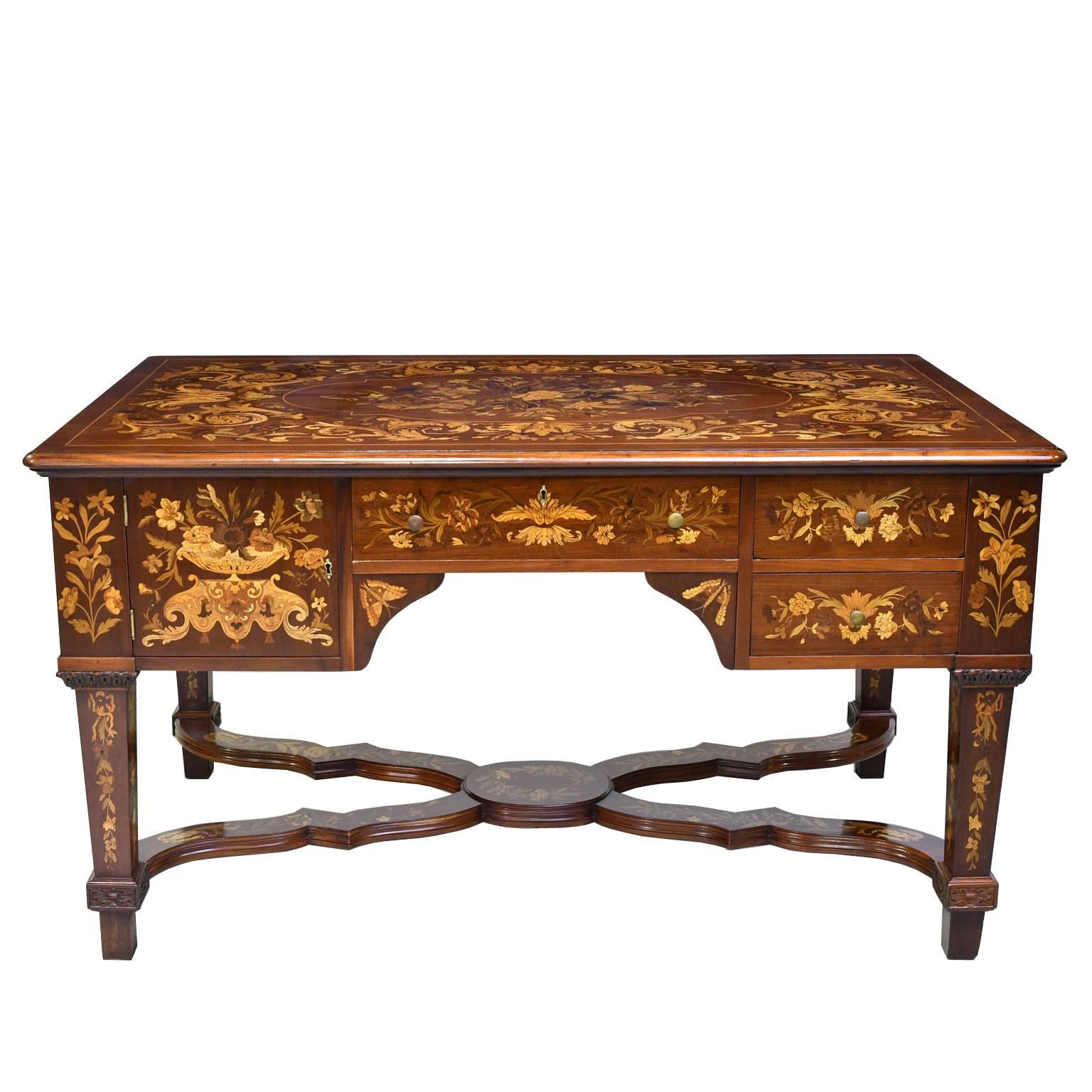 Belle Époque Marquetry Partners' Desk, Europe, circa 1900 5