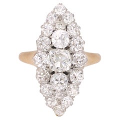 Antique Belle Époque marquise shape diamond cluster ring, French, circa 1905.