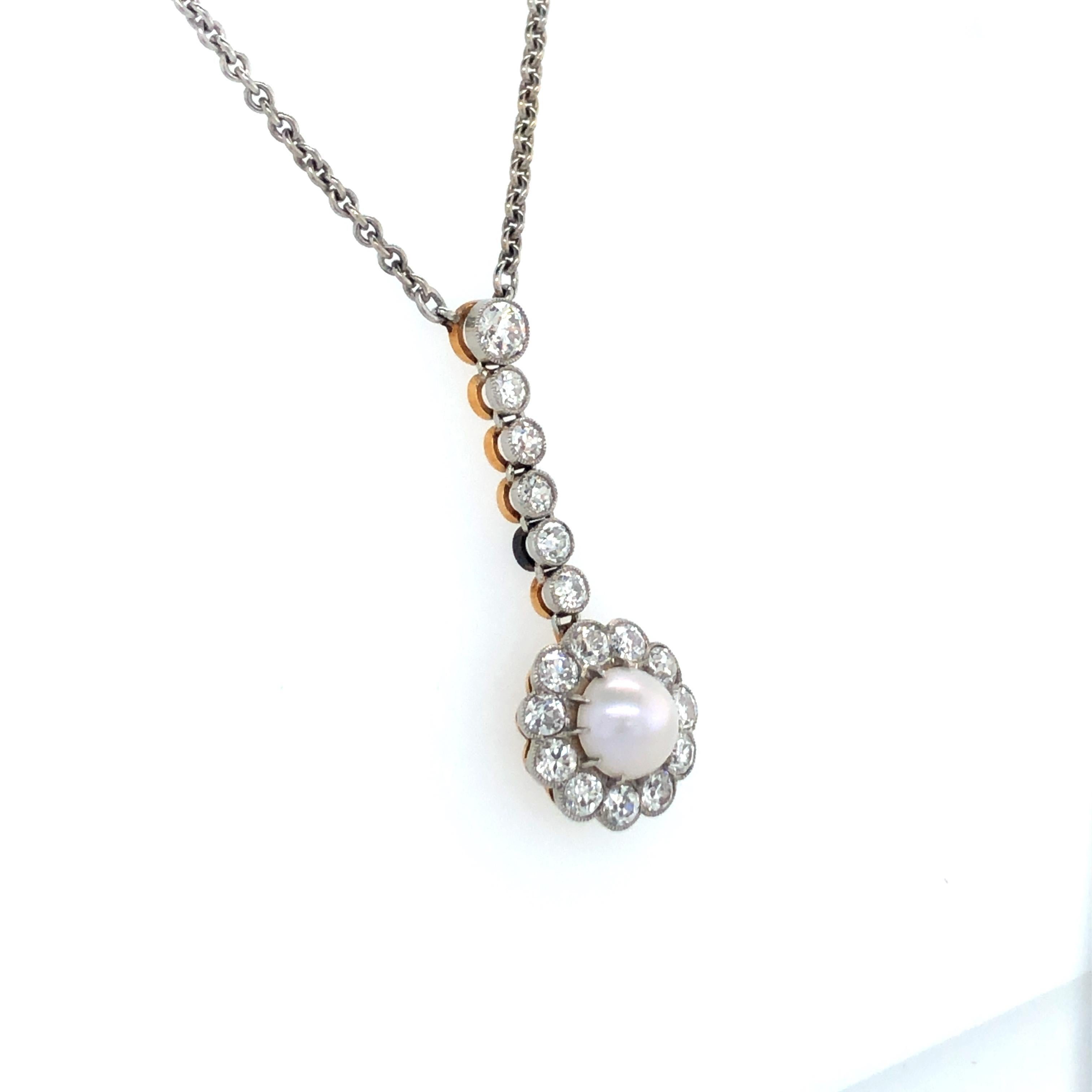 Halskette aus Platin und Gold mit Naturperlen und Diamanten aus der Belle Époque im Zustand „Gut“ im Angebot in Lucerne, CH