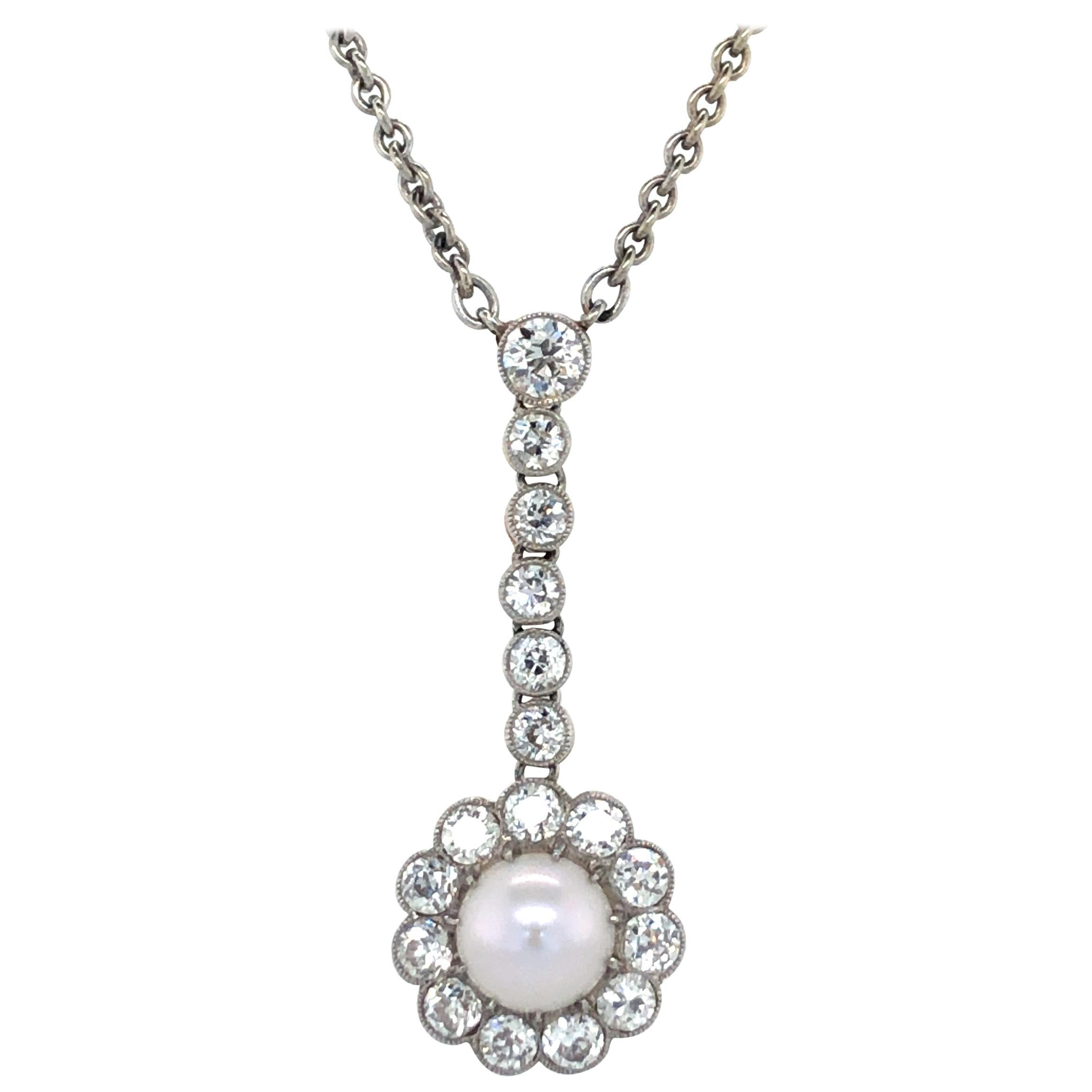 Belle Époque Natural Pearl and Diamond Necklace in Platinum and Gold For Sale