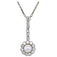 Antique Belle Époque Natural Pearl and Diamond Necklace in Platinum and Gold