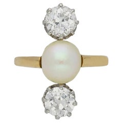 Used Belle Époque natural pearl and diamond ring, circa 1910.