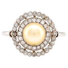 Belle Époque Natural Pearl Diamond Platinum Engagement Ring Antique Belle Époque Natural Pearl Diamond Platinum Engagement Ring