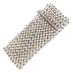 Belle Époque Natural Pearl Diamonds Platinum Bracelet, 1910