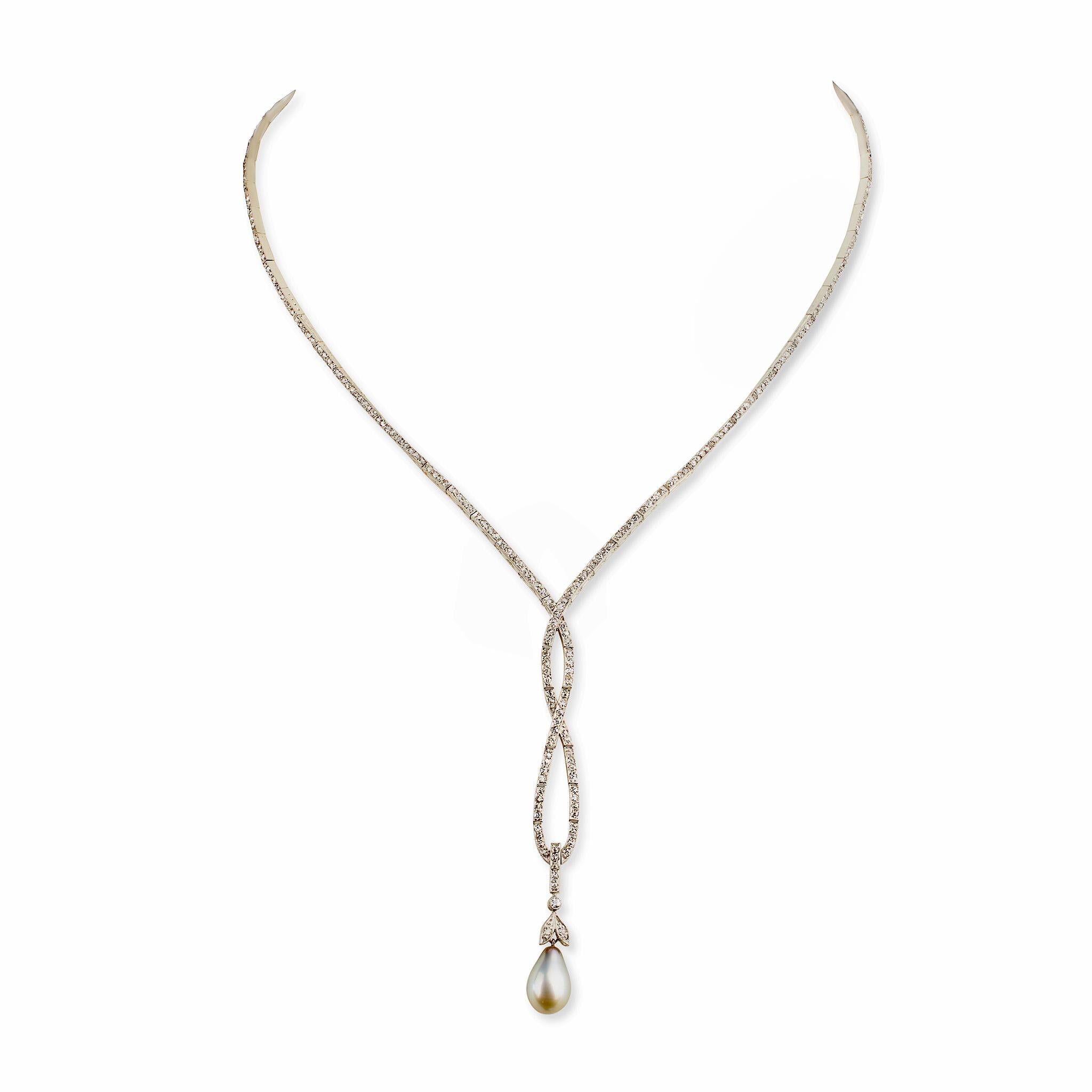 Belle Époque Naturperlen Tropfen und Diamant Lavalier Halskette 1