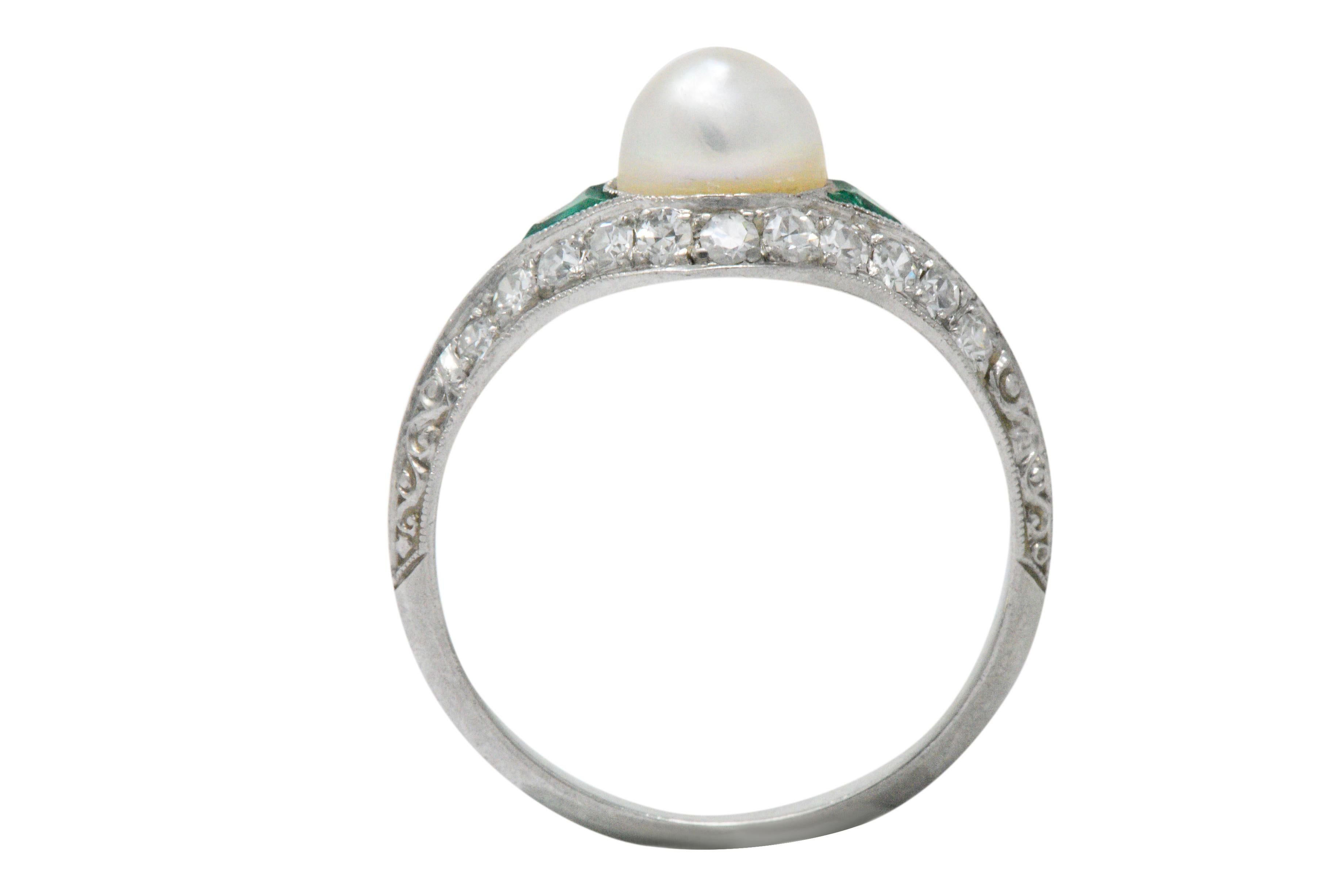 Belle Époque Natural Pearl, Emerald, Diamond and Platinum Ring 2