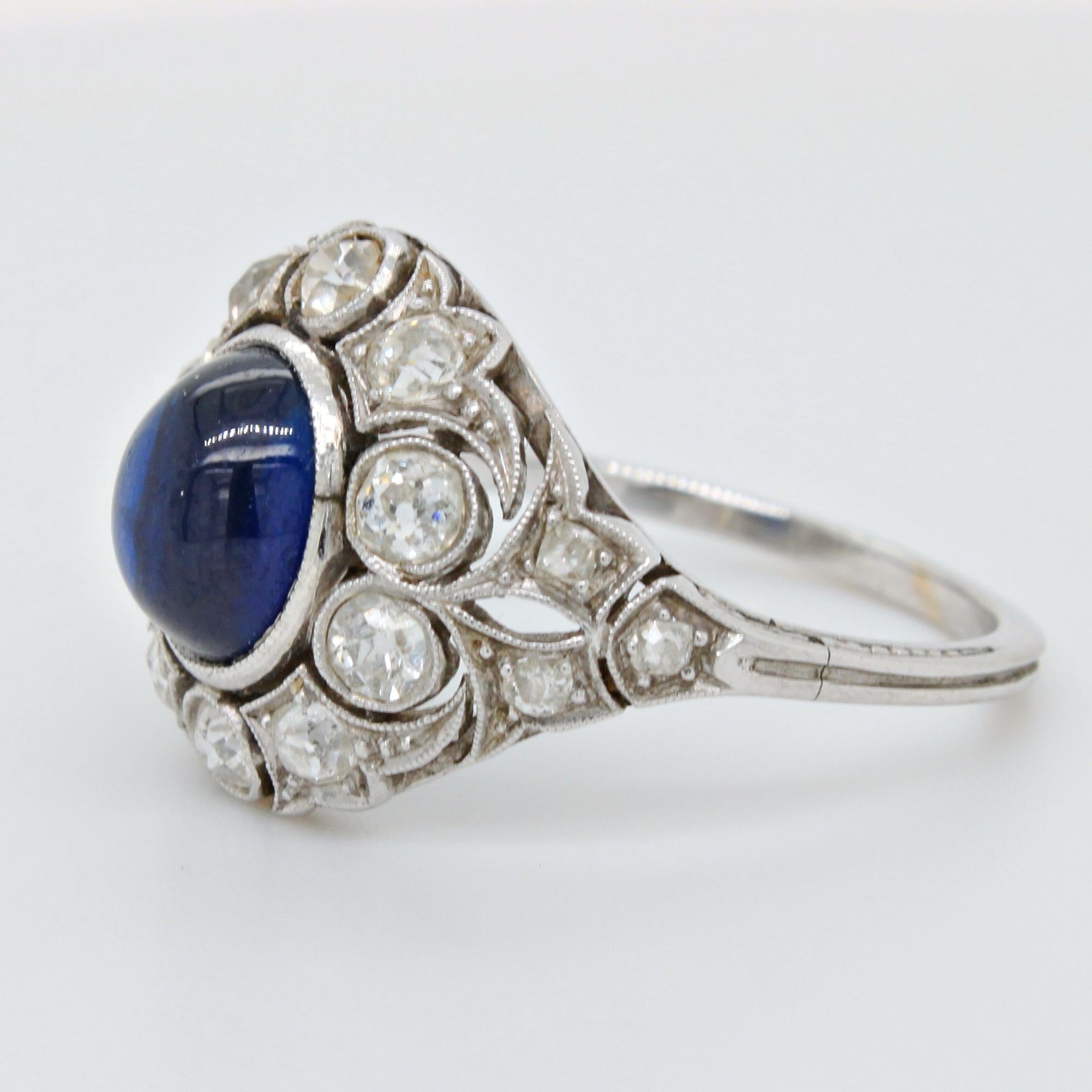 Belle Époque Natural Sapphire and Diamond Ring, circa 1910s In Excellent Condition In Idar-Oberstein, DE