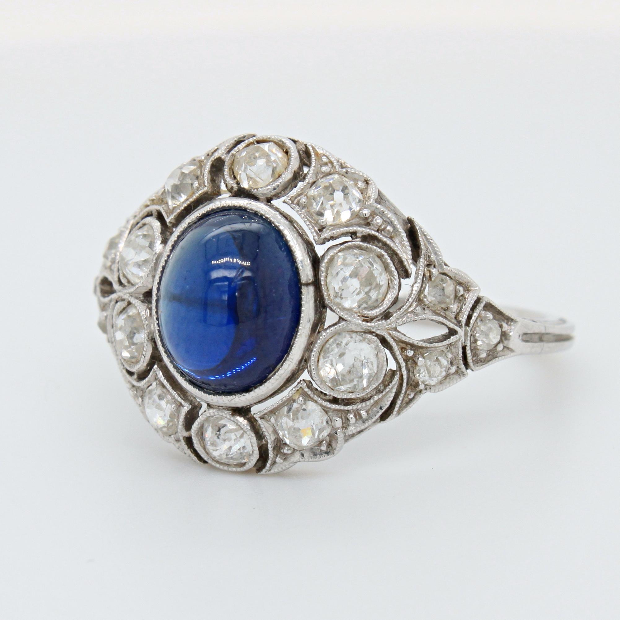 Belle Époque Natural Sapphire and Diamond Ring, circa 1910s 1