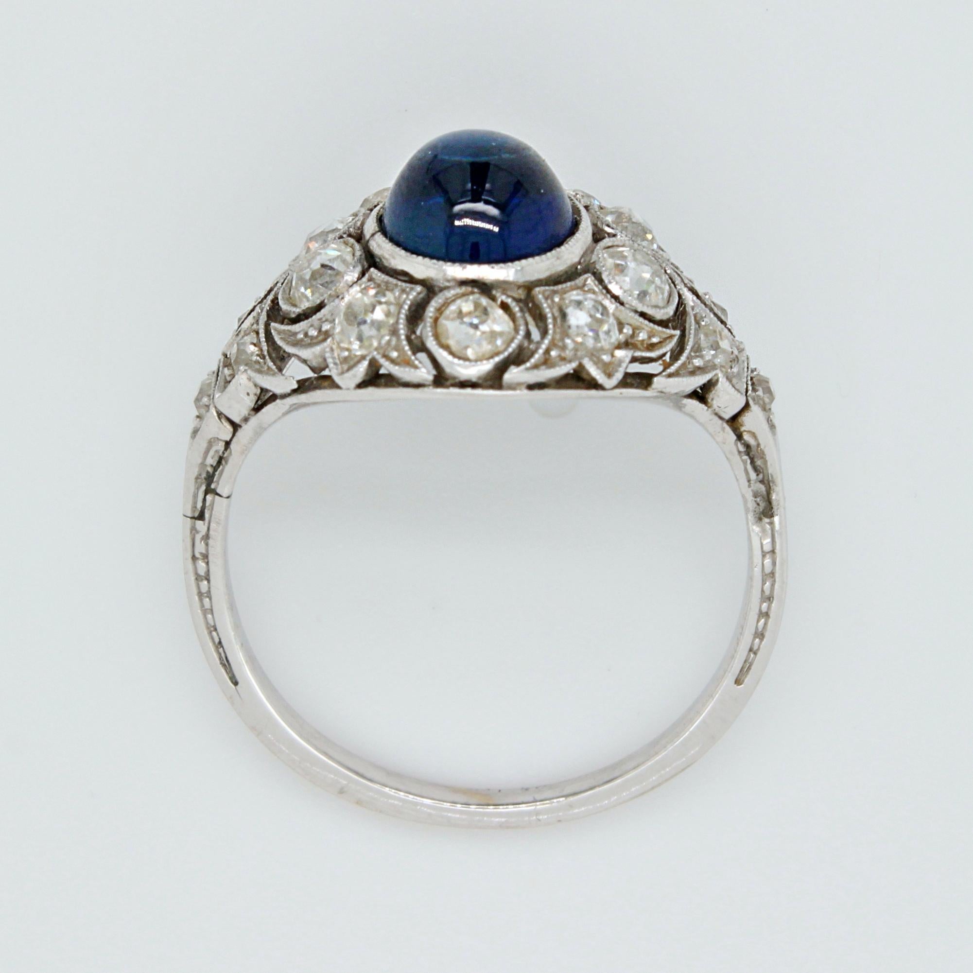 Belle Époque Natural Sapphire and Diamond Ring, circa 1910s 2