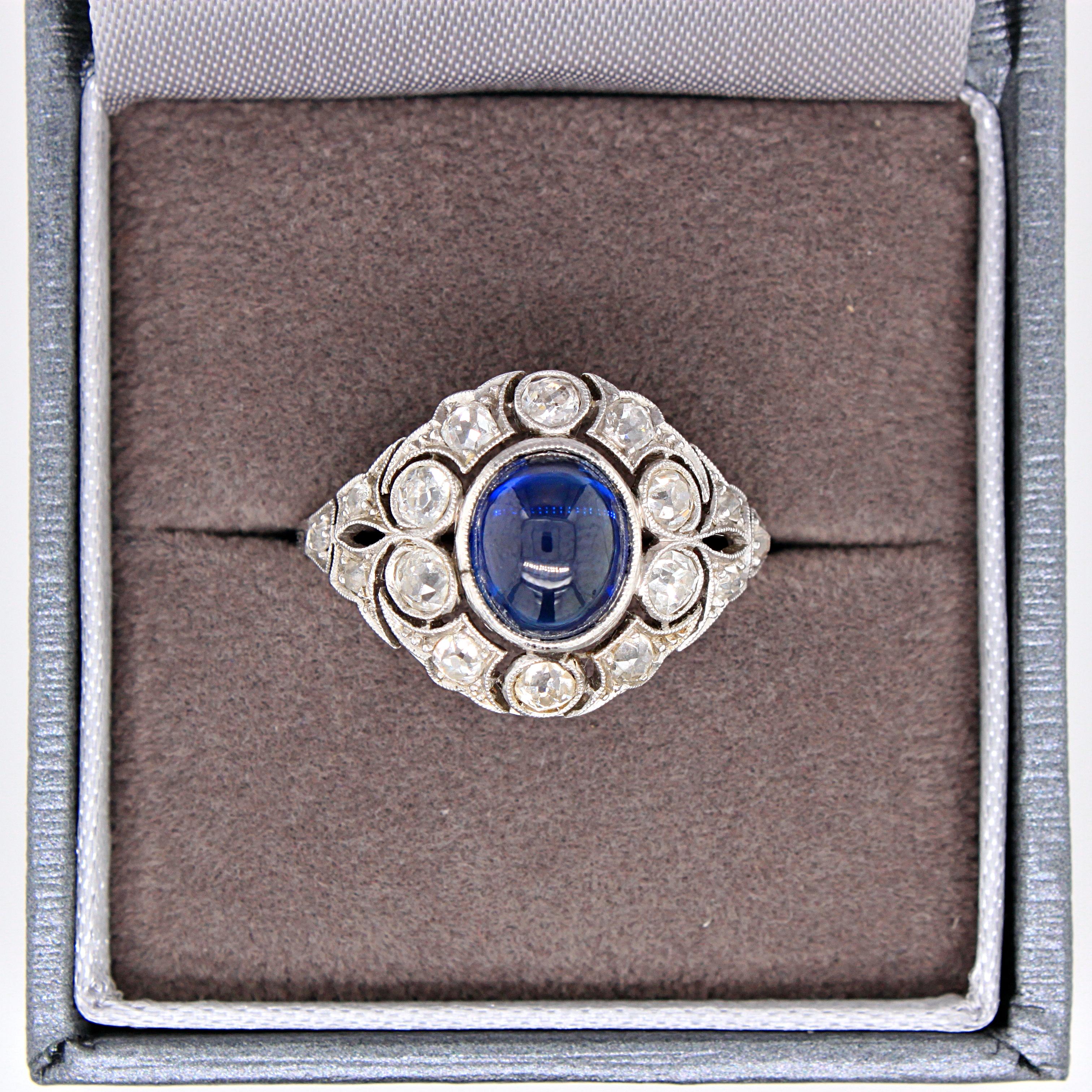 Belle Époque Natural Sapphire and Diamond Ring, circa 1910s 3